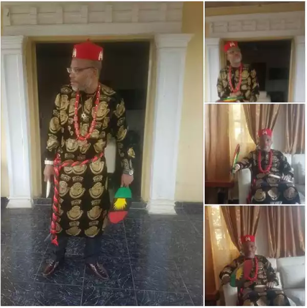 Nnamdi Kanu Cherishes His Freedom As He Rocks Royal Attire In Abia {Photos}